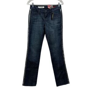 Express X2 Womens Jeans Stretch Slim Straight Low Rise Metallic Trim Detail Sz 0